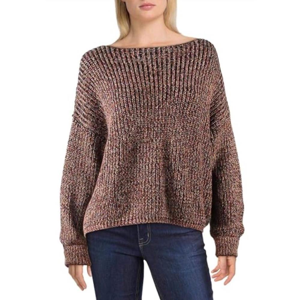 French Connection Women L Sweater 100% Cotton Boatneck Black Multi Pullover
